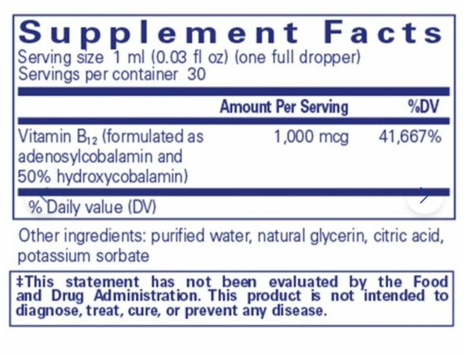 Adenosyl/Hydroxy B12 liquid 1 fl oz