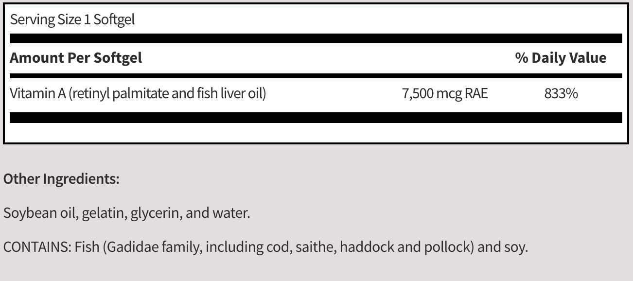 Vitamin A 7500 mcg 100 caps